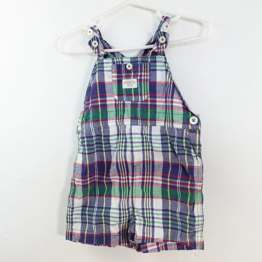Ralph Lauren Overalls Baby 9M Blue Plaid Red Patchwork Madras Western‎ Summer